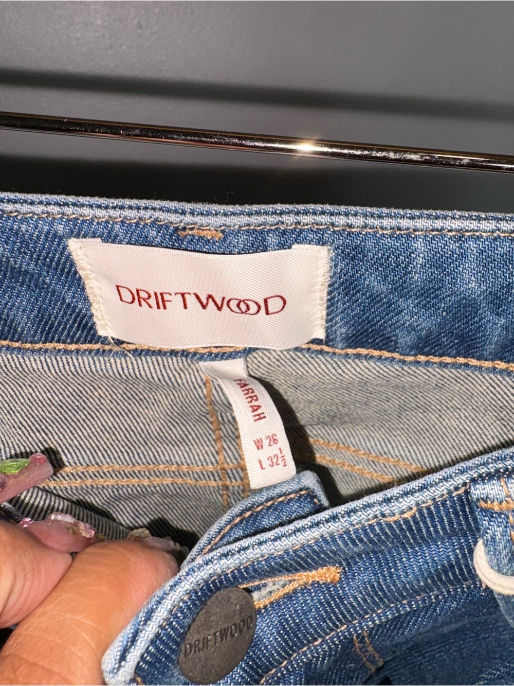 DRIFTWOOD Blue Flare Jeans with Red Floral Embroidery - Picture 3 of 7
